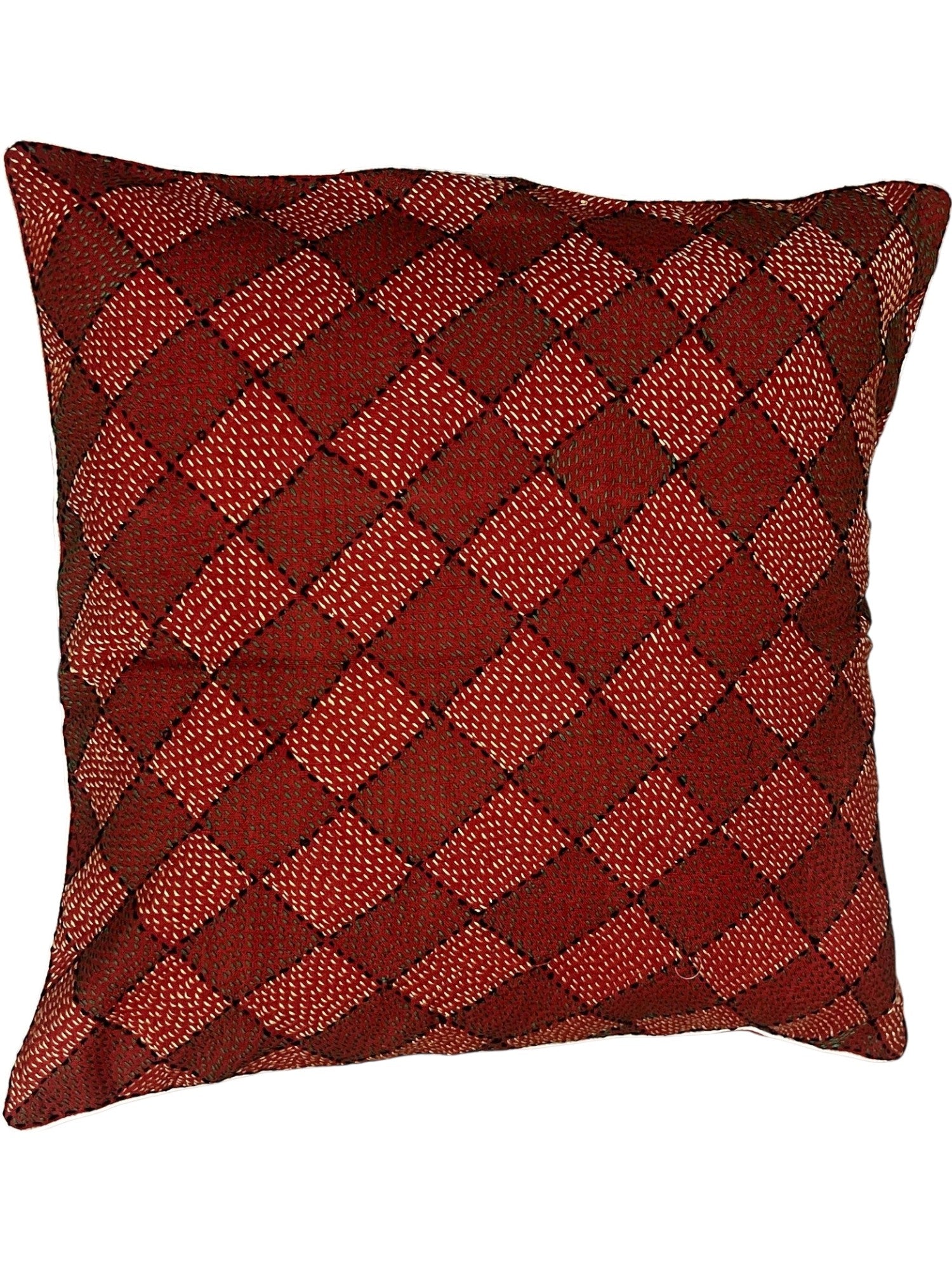 HAND-CRAFTED RUST GREEN GEOMETRIC CUSHION COVER